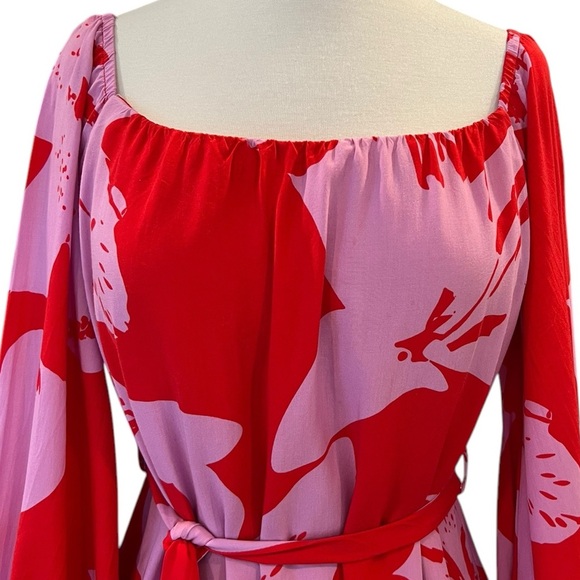 Bardot Dariela Star Lily Red Pink Long Sleeve Off Shoulder Mini Dress Size 10 - Picture 2 of 13